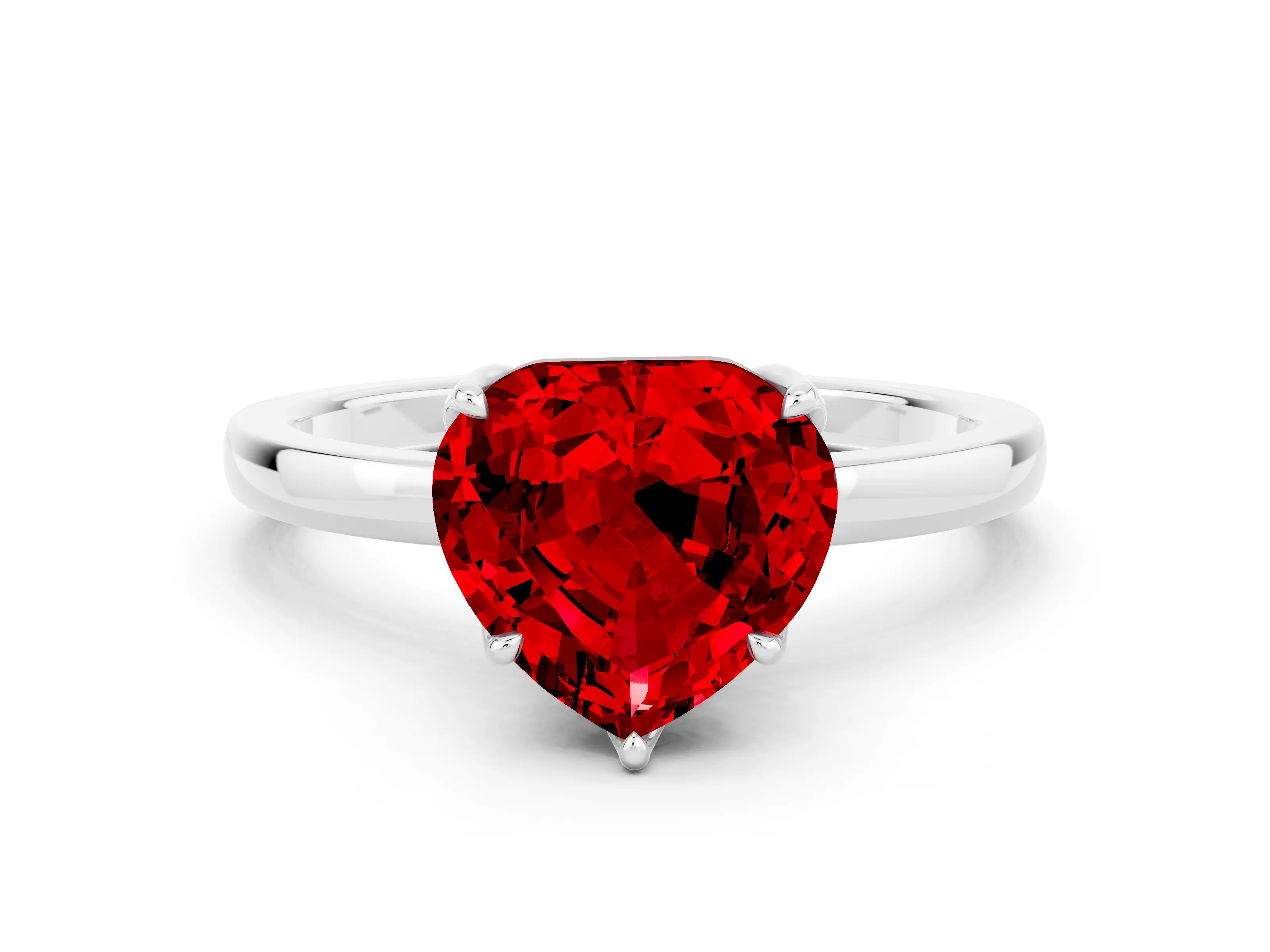 White gold Heart Cut Solitaire Diamond Ring with Thin Band and Four-Prong Setting