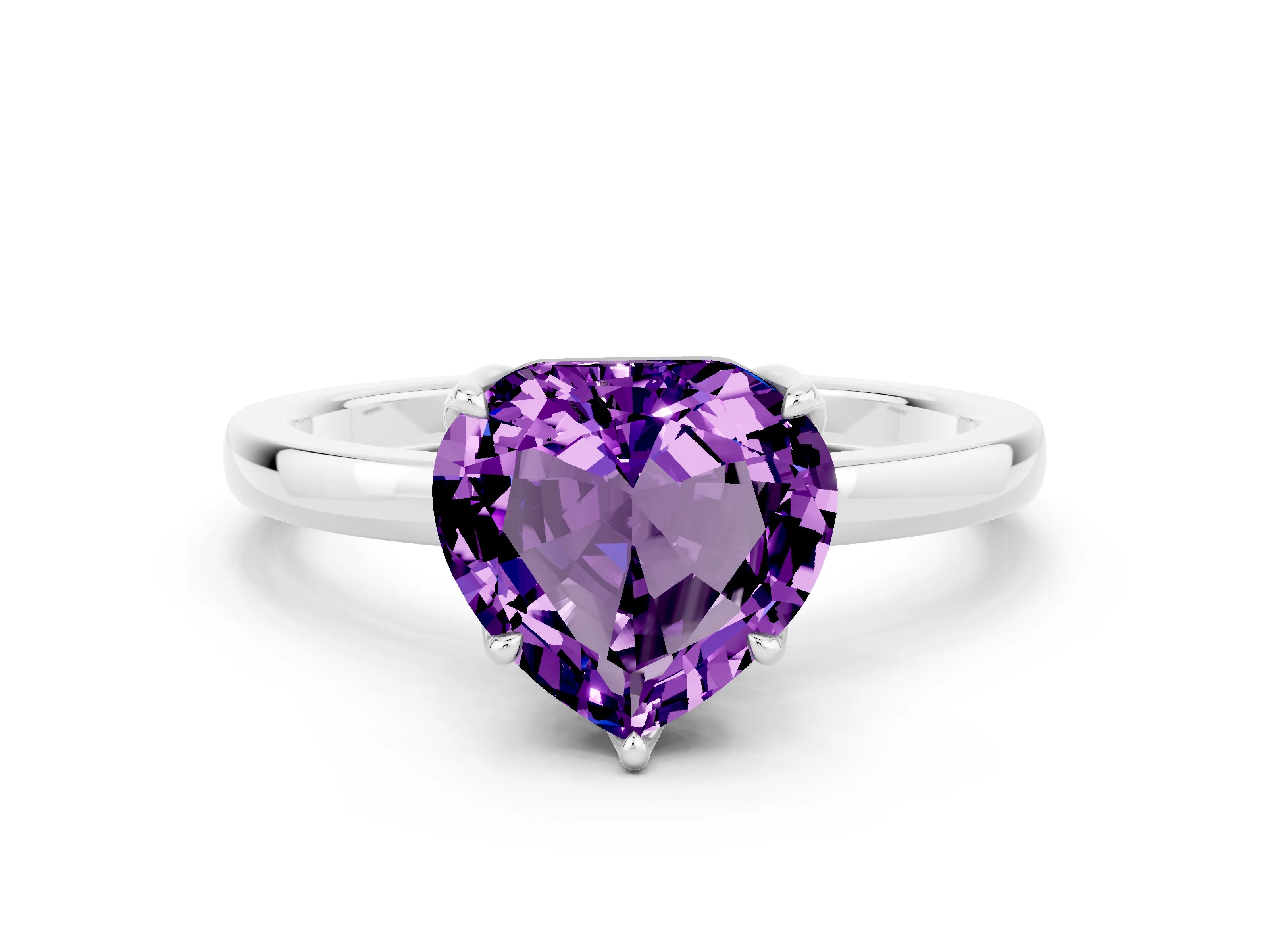 White gold Heart Cut Solitaire Diamond Ring with Thin Band and Four-Prong Setting
