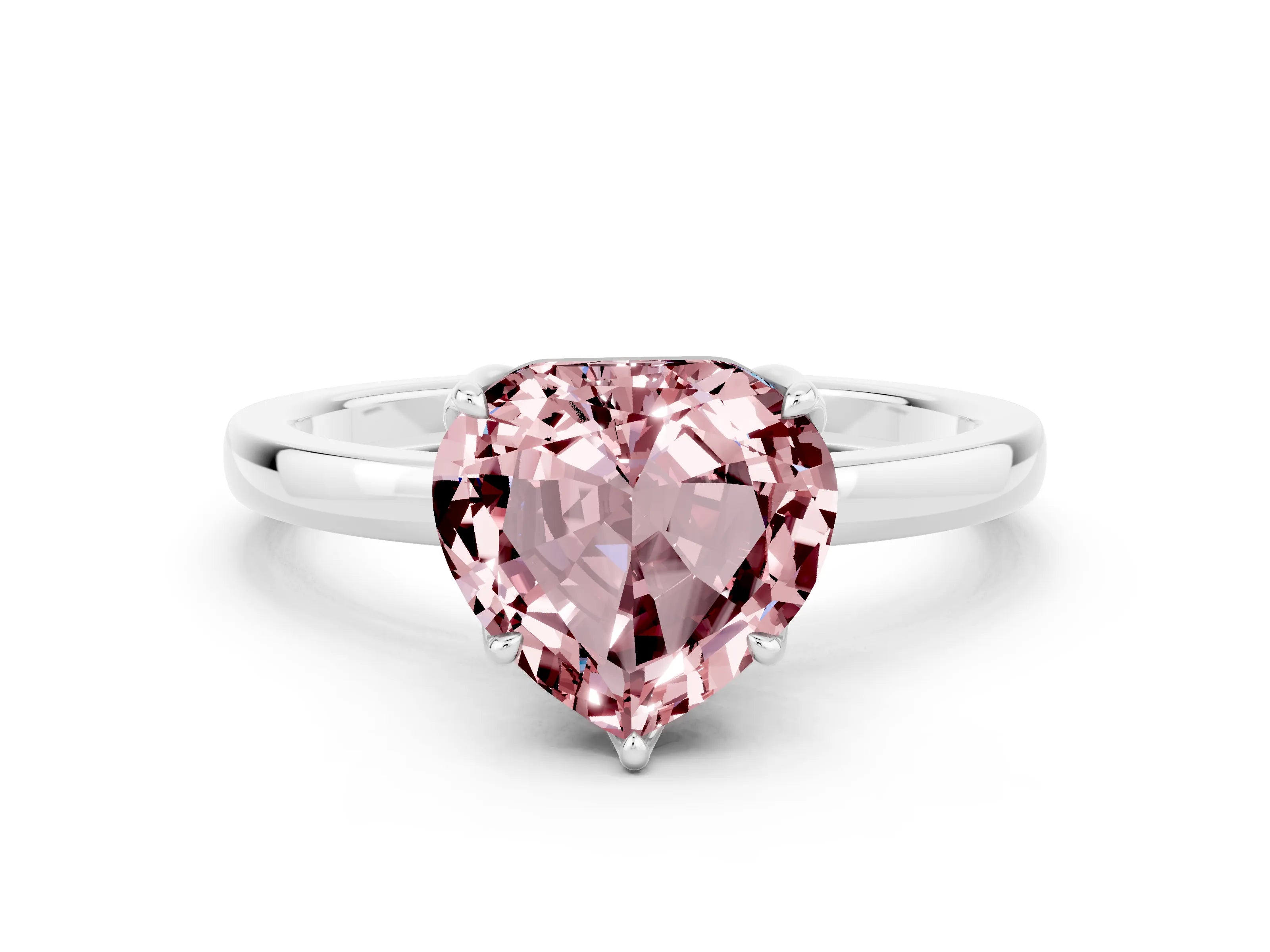 White gold Heart Cut Solitaire Diamond Ring with Thin Band and Four-Prong Setting