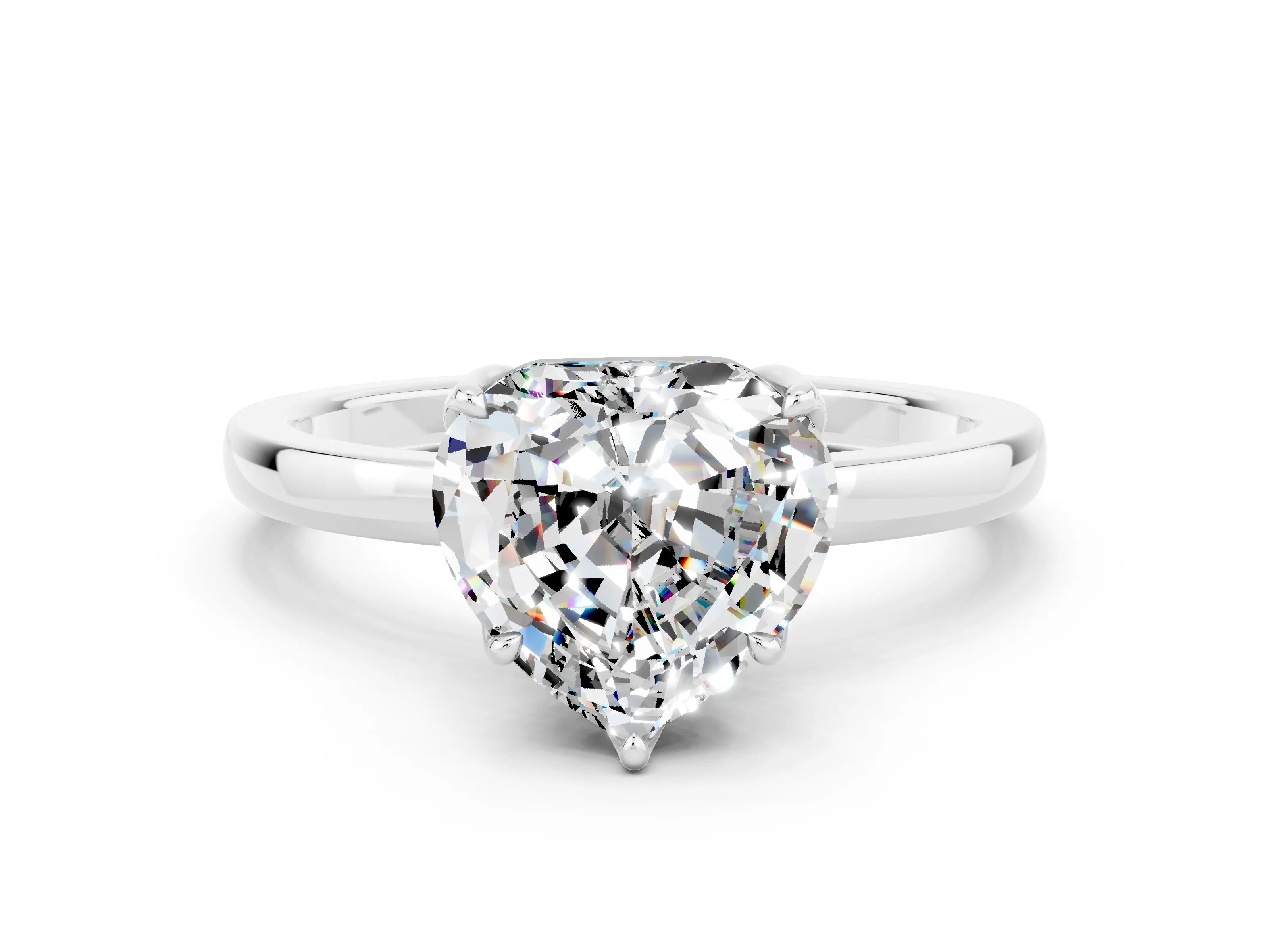 White gold Heart Cut Solitaire Diamond Ring with Thin Band and Four-Prong Setting