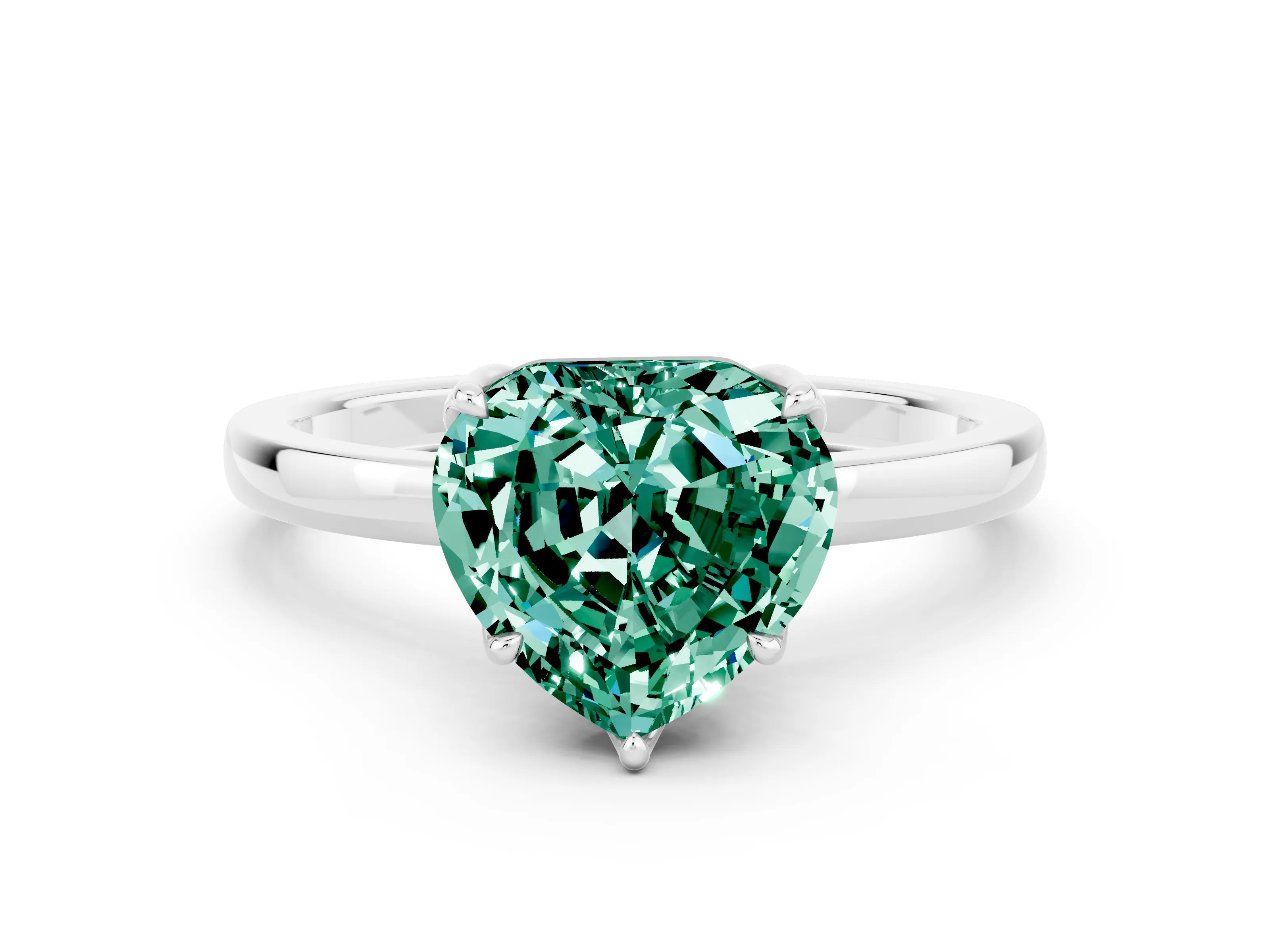 White gold Heart Cut Solitaire Diamond Ring with Thin Band and Four-Prong Setting