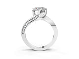 White gold Heart Cut Solitaire Diamond Twist Band with Pavé Setting and Four-Prong Setting_10