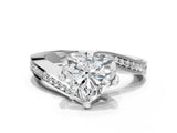 White gold Heart Cut Solitaire Diamond Twist Band with Pavé Setting and Four-Prong Setting_7