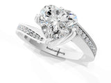White gold Heart Cut Solitaire Diamond Twist Band with Pavé Setting and Four-Prong Setting_8