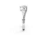 White gold Heart Cut Solitaire Diamond Twist Band with Pavé Setting and Four-Prong Setting_9