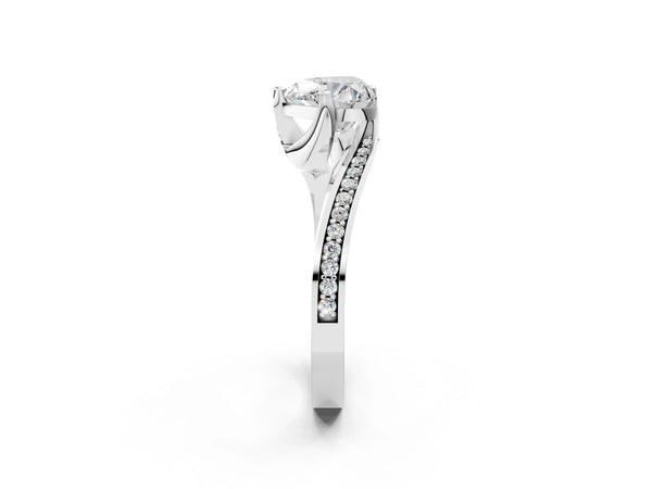 White Gold Heart-Shaped Bypass Solitaire Engagement Ring Setting with Swirl Pave Band