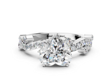 White gold Heart Cut Solitaire Diamond Twisted Band with Pave Setting_81