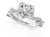 White gold Heart Cut Solitaire Diamond Twisted Band with Pave Setting_82