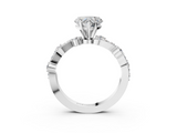White gold Heart Cut Solitaire Diamond Twisted Band with Pave Setting_84