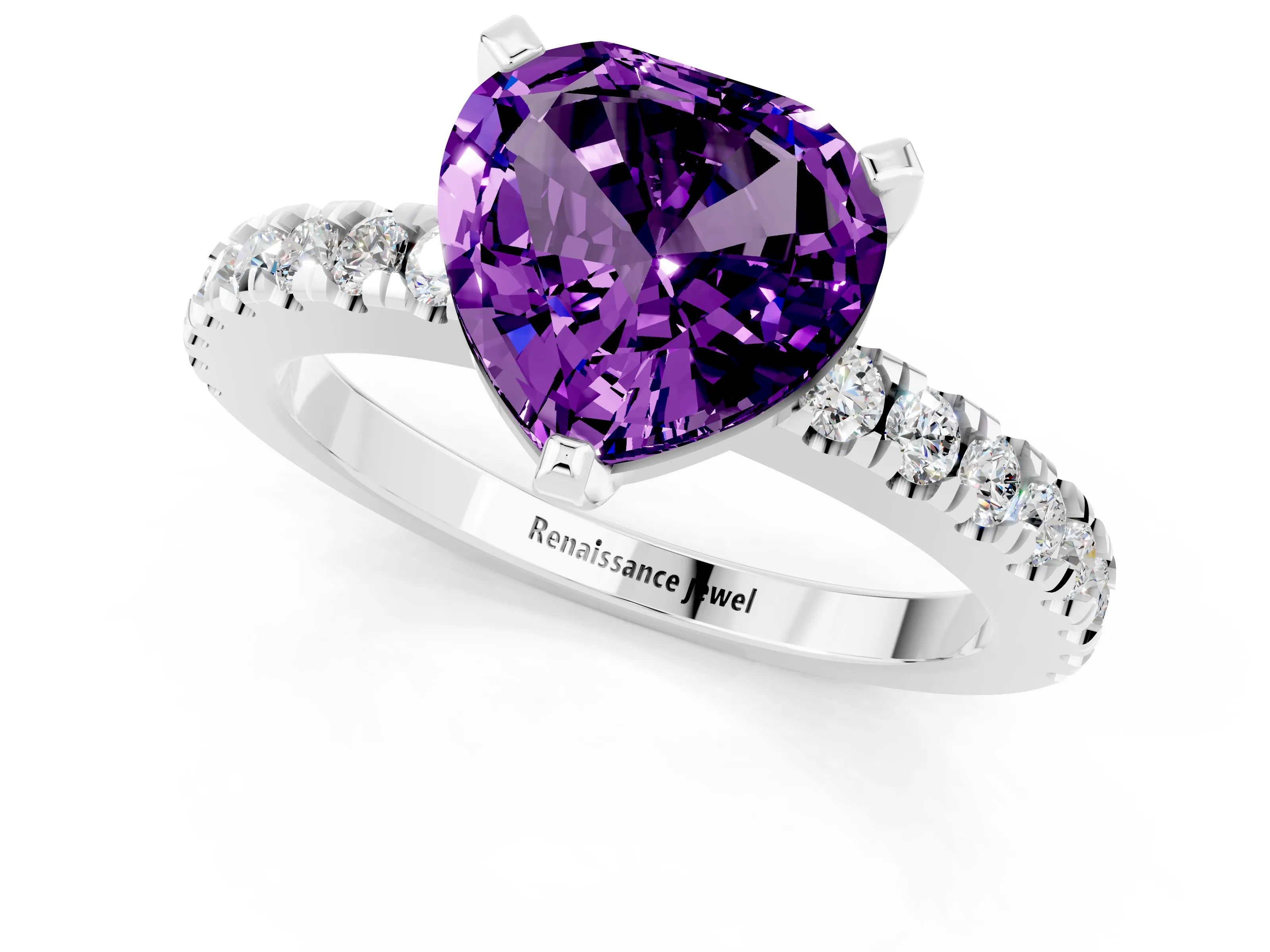 White gold Heart Cut Solitaire Diamond with Pavé Band and Four-Prong Setting_1