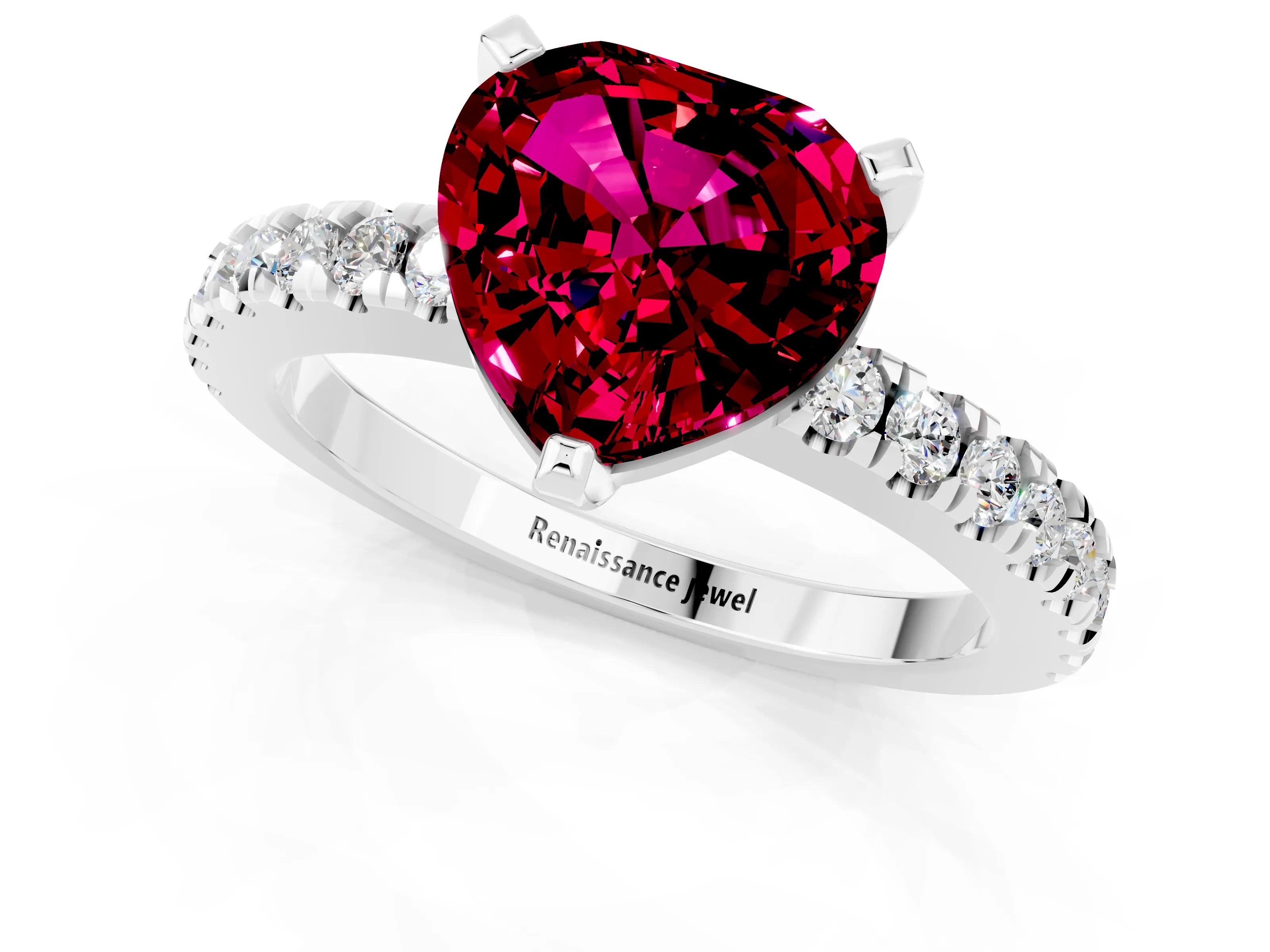 White gold Heart Cut Solitaire Diamond with Pavé Band and Four-Prong Setting_1