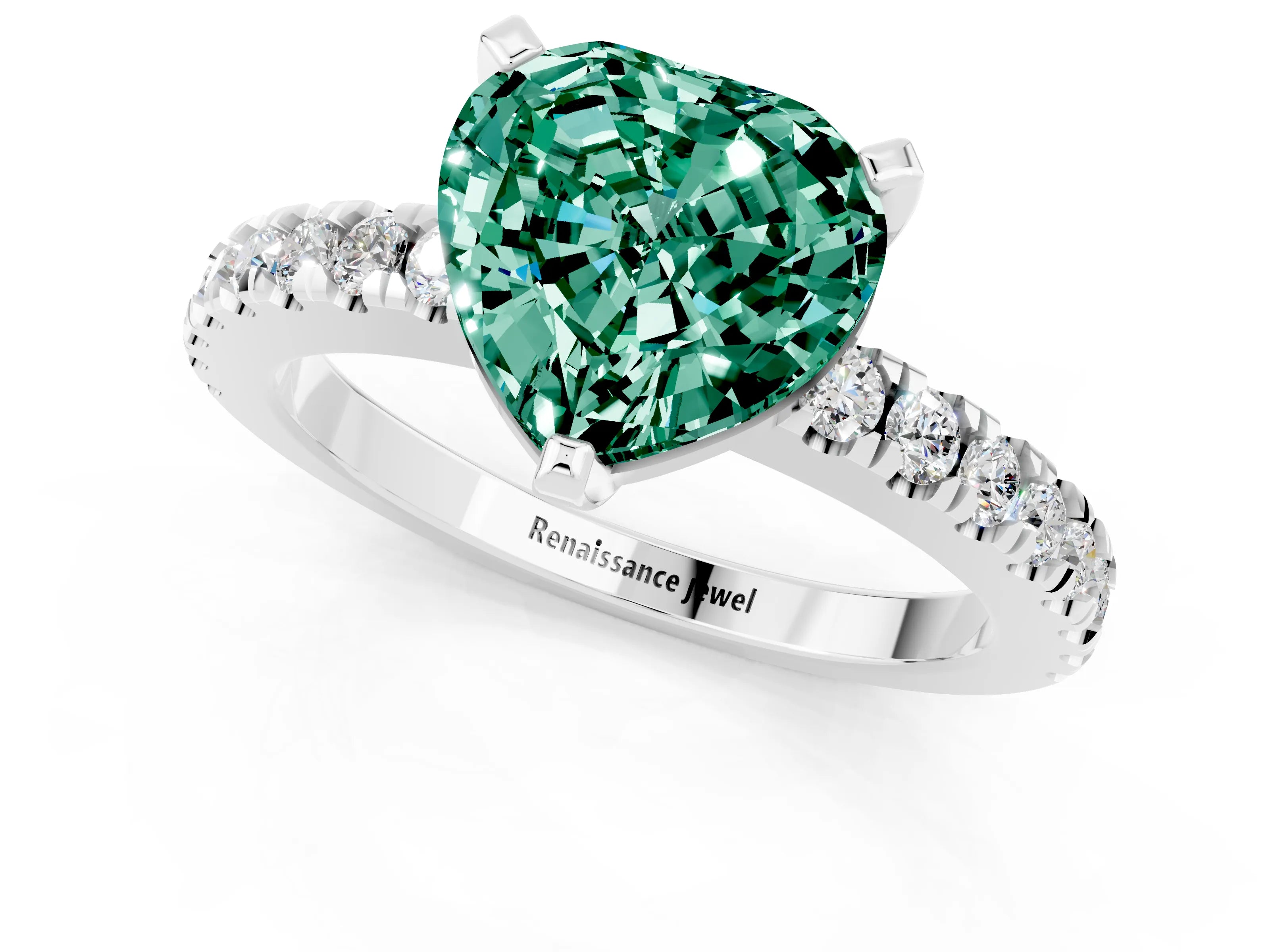 White gold Heart Cut Solitaire Diamond with Pavé Band and Four-Prong Setting_1