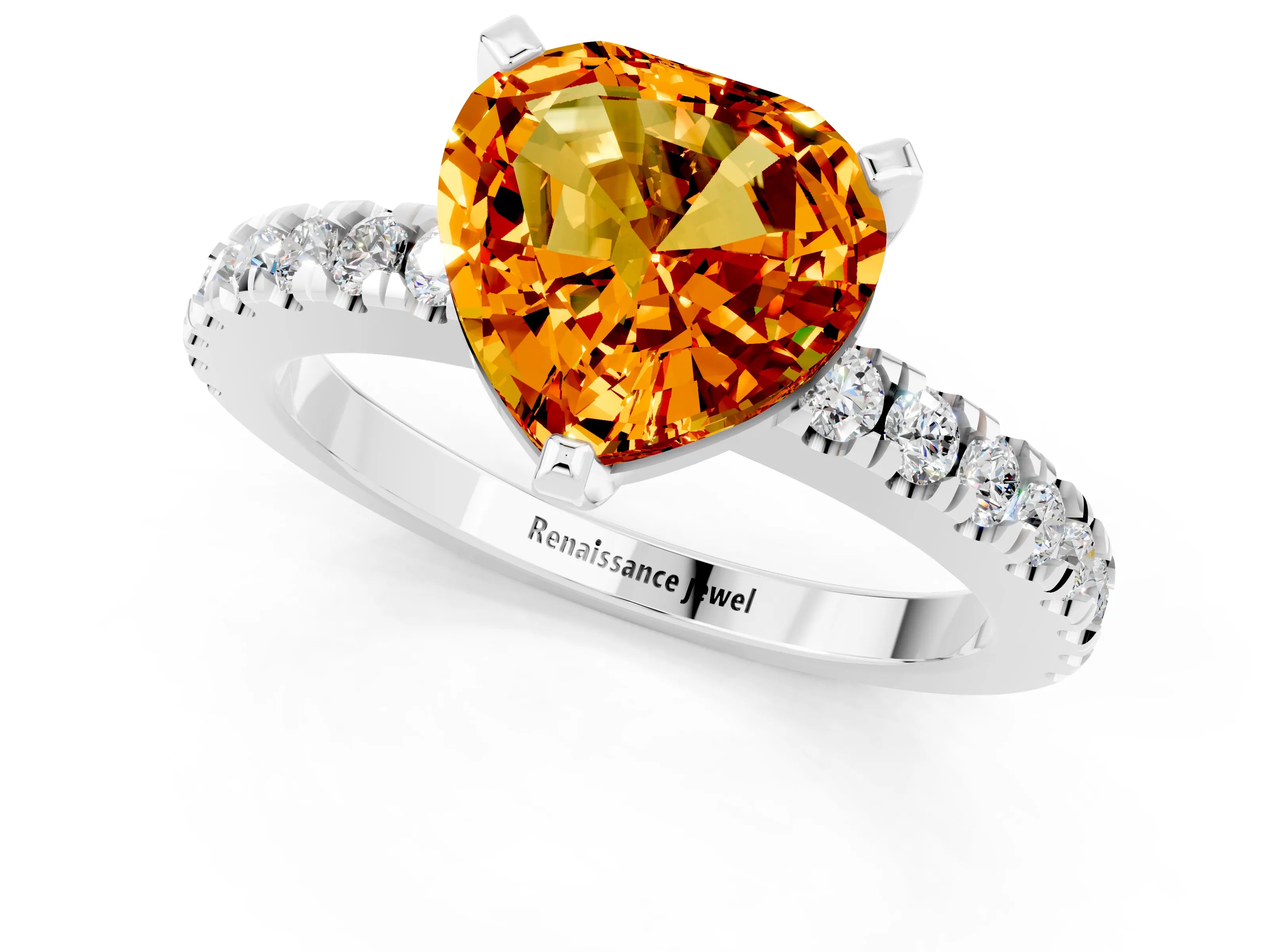 White gold Heart Cut Solitaire Diamond with Pavé Band and Four-Prong Setting_1