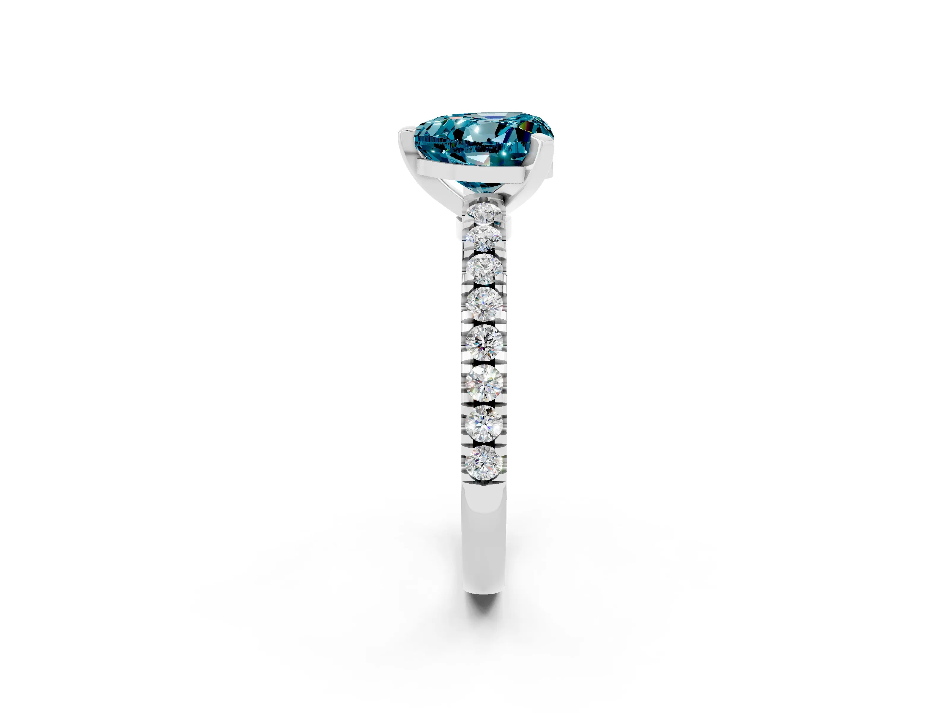 White gold Heart Cut Solitaire Diamond with Pavé Band and Four-Prong Setting_2