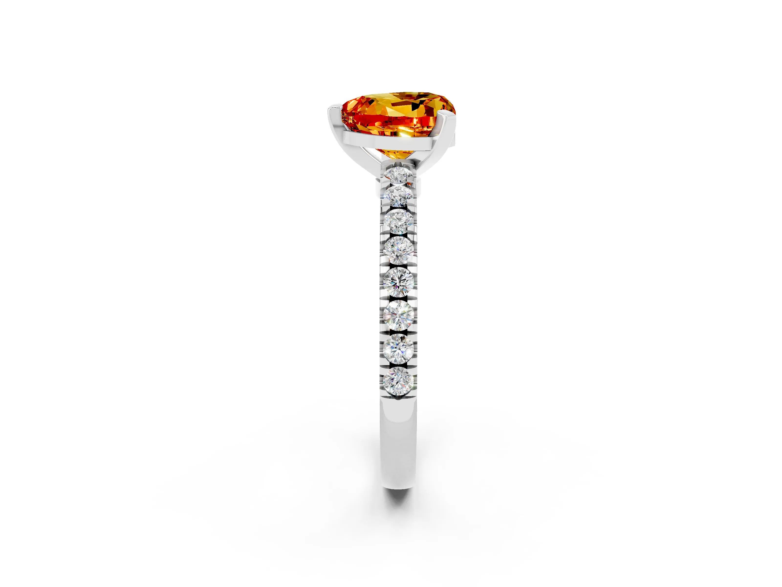 White gold Heart Cut Solitaire Diamond with Pavé Band and Four-Prong Setting_2