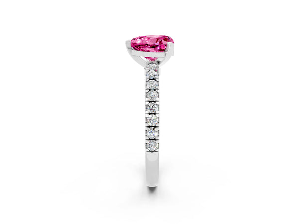 Platinum Heart Cut Solitaire Pink Sapphire with Pavé Band and Four-Prong Setting