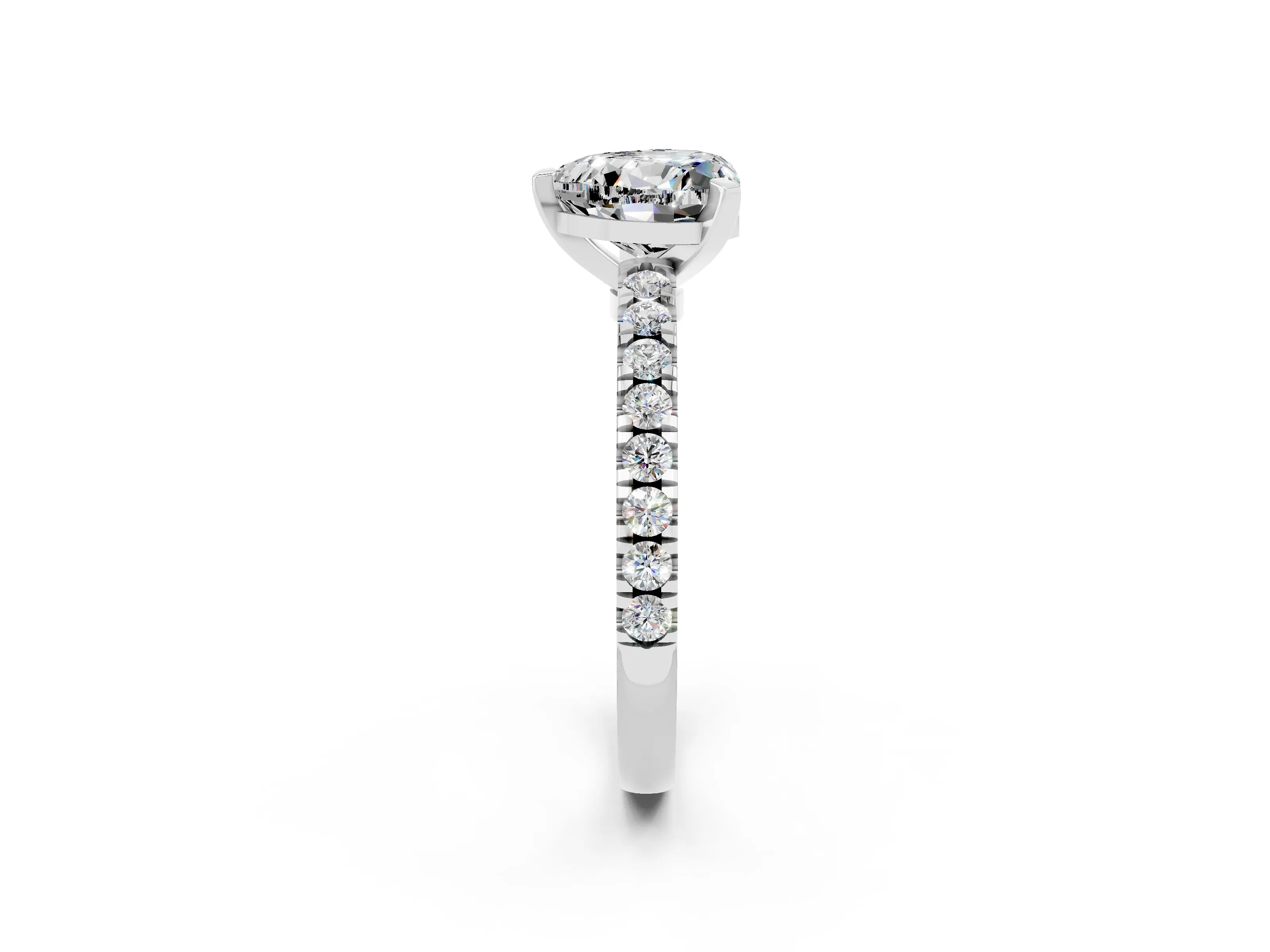 White gold Heart Cut Solitaire Diamond with Pavé Band and Four-Prong Setting_2
