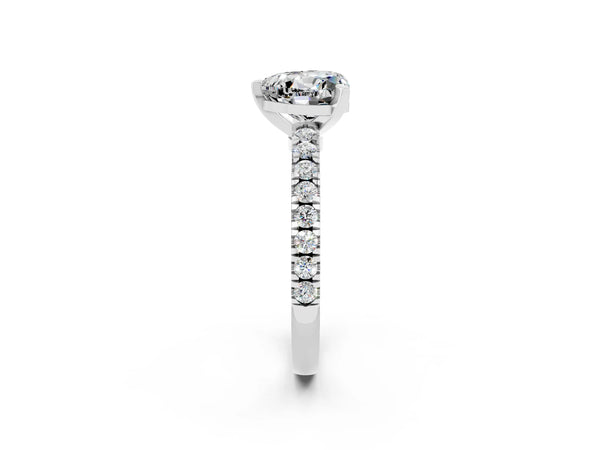 Silver Heart Cut Solitaire Moissanite with Pavé Band and Four-Prong Setting