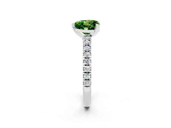 Silver Heart Cut Solitaire Peridot with Pavé Band and Four-Prong Setting