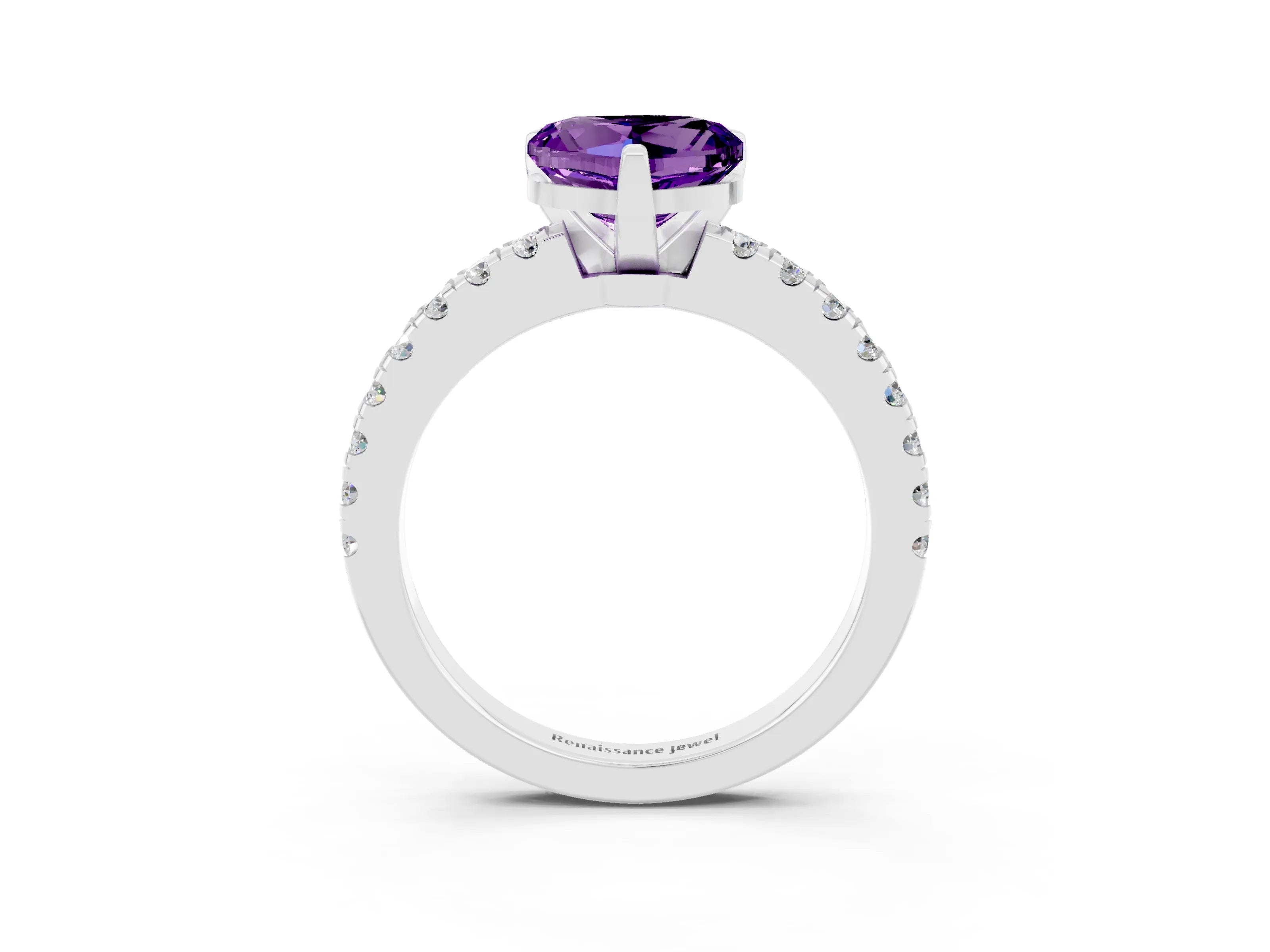 White gold Heart Cut Solitaire Diamond with Pavé Band and Four-Prong Setting_3