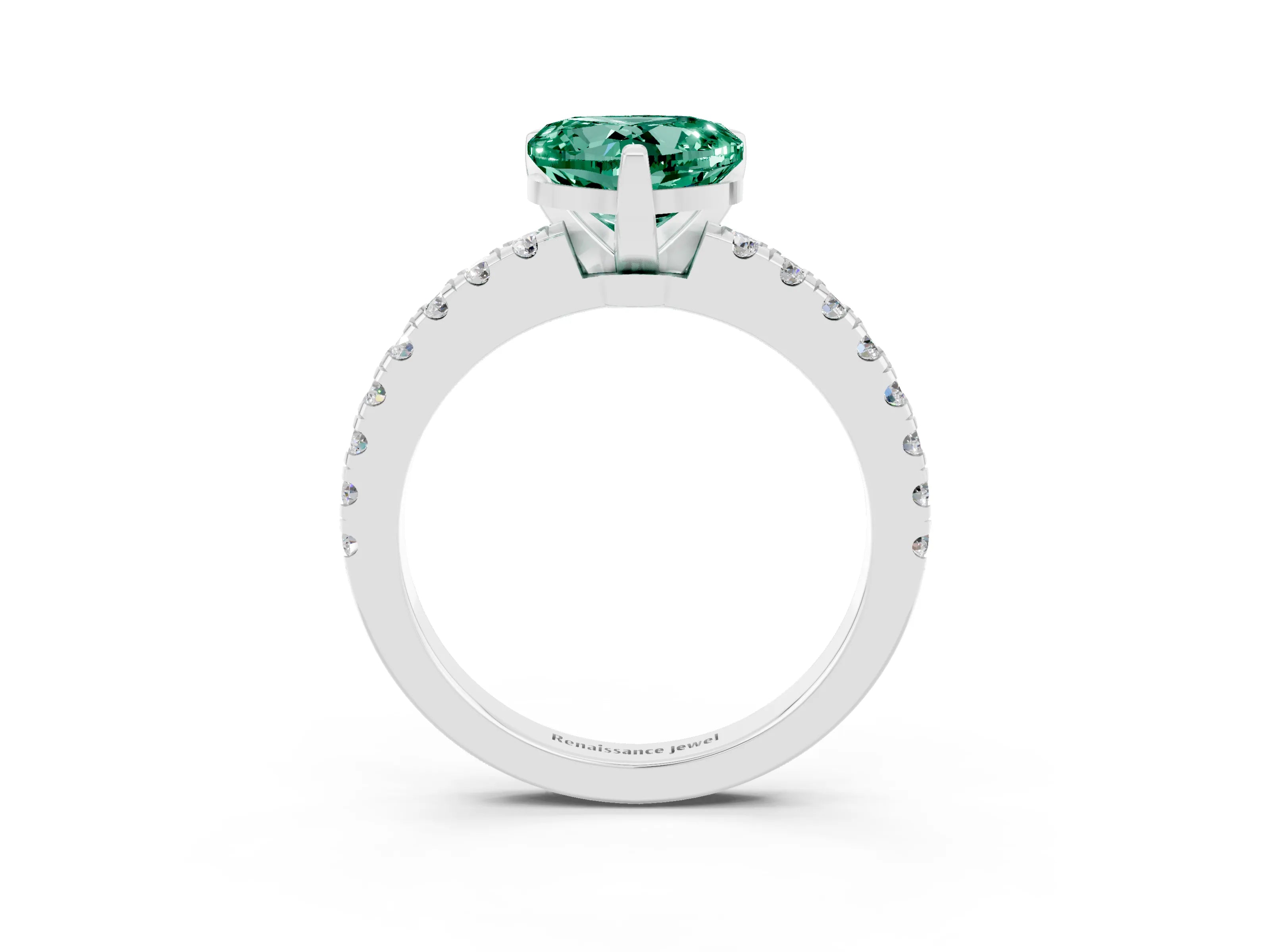 White gold Heart Cut Solitaire Diamond with Pavé Band and Four-Prong Setting_3
