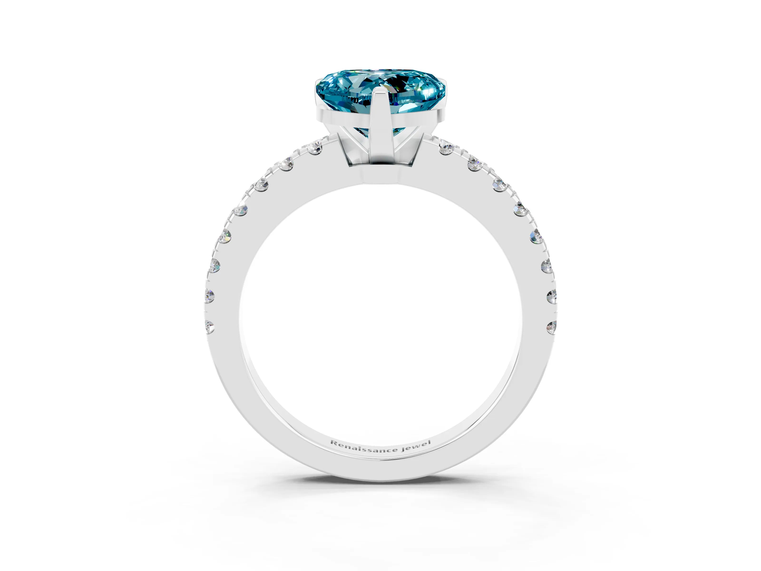 White gold Heart Cut Solitaire Diamond with Pavé Band and Four-Prong Setting_3