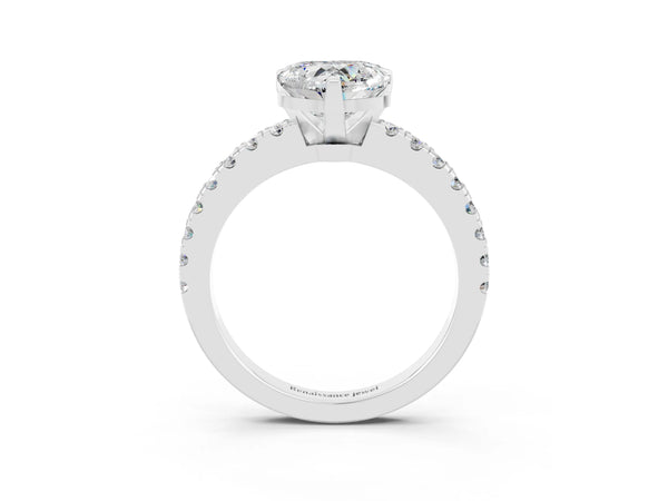 Silver Heart Cut Solitaire Moissanite with Pavé Band and Four-Prong Setting