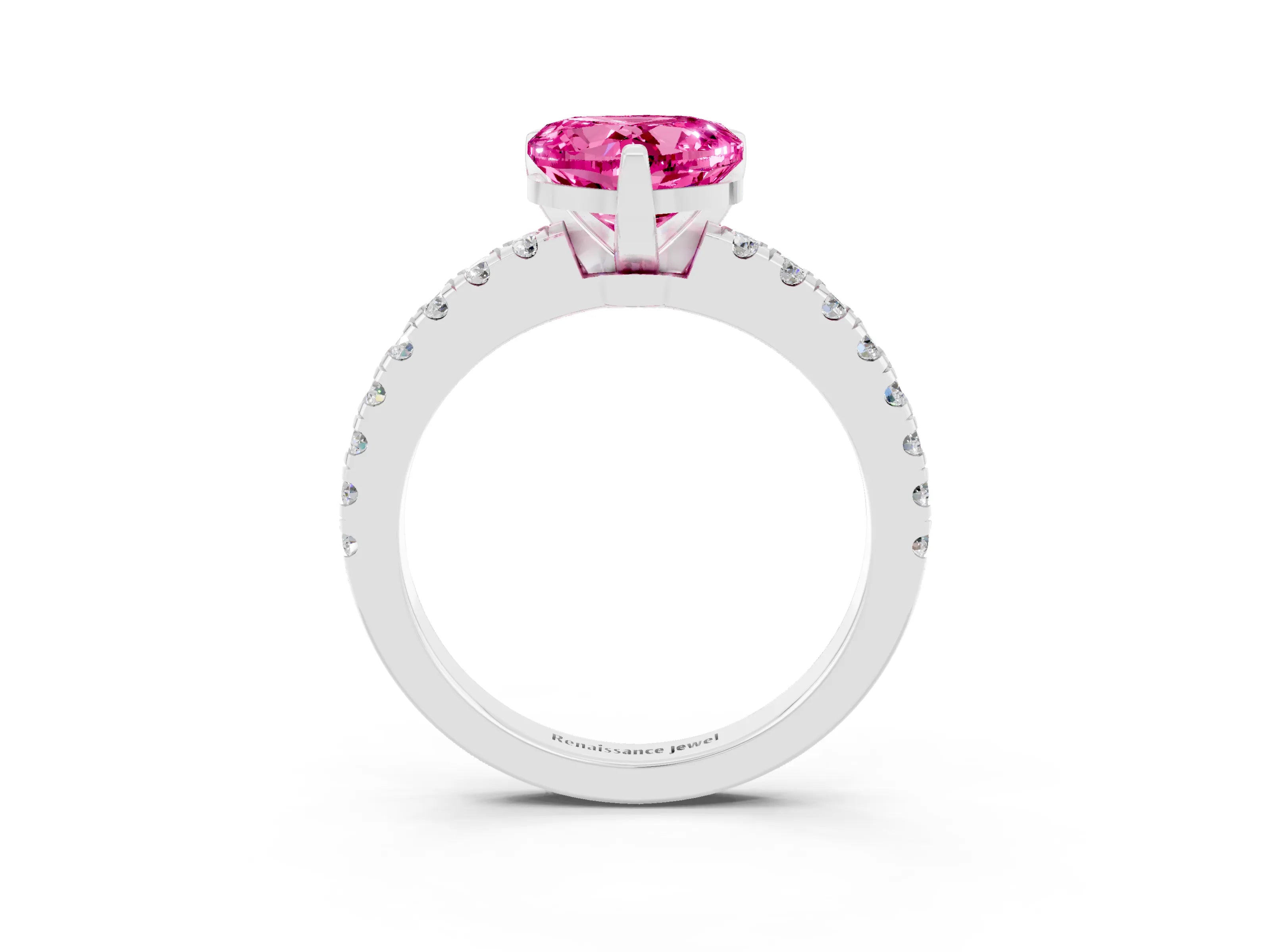 White gold Heart Cut Solitaire Diamond with Pavé Band and Four-Prong Setting_3