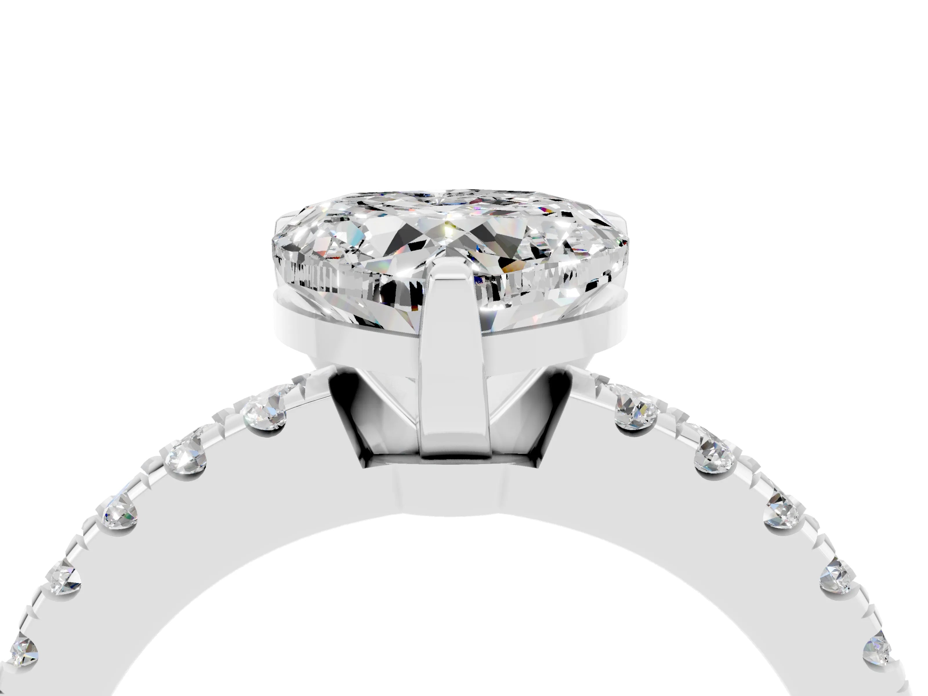 White gold Heart Cut Solitaire Diamond with Pavé Band and Four-Prong Setting_4