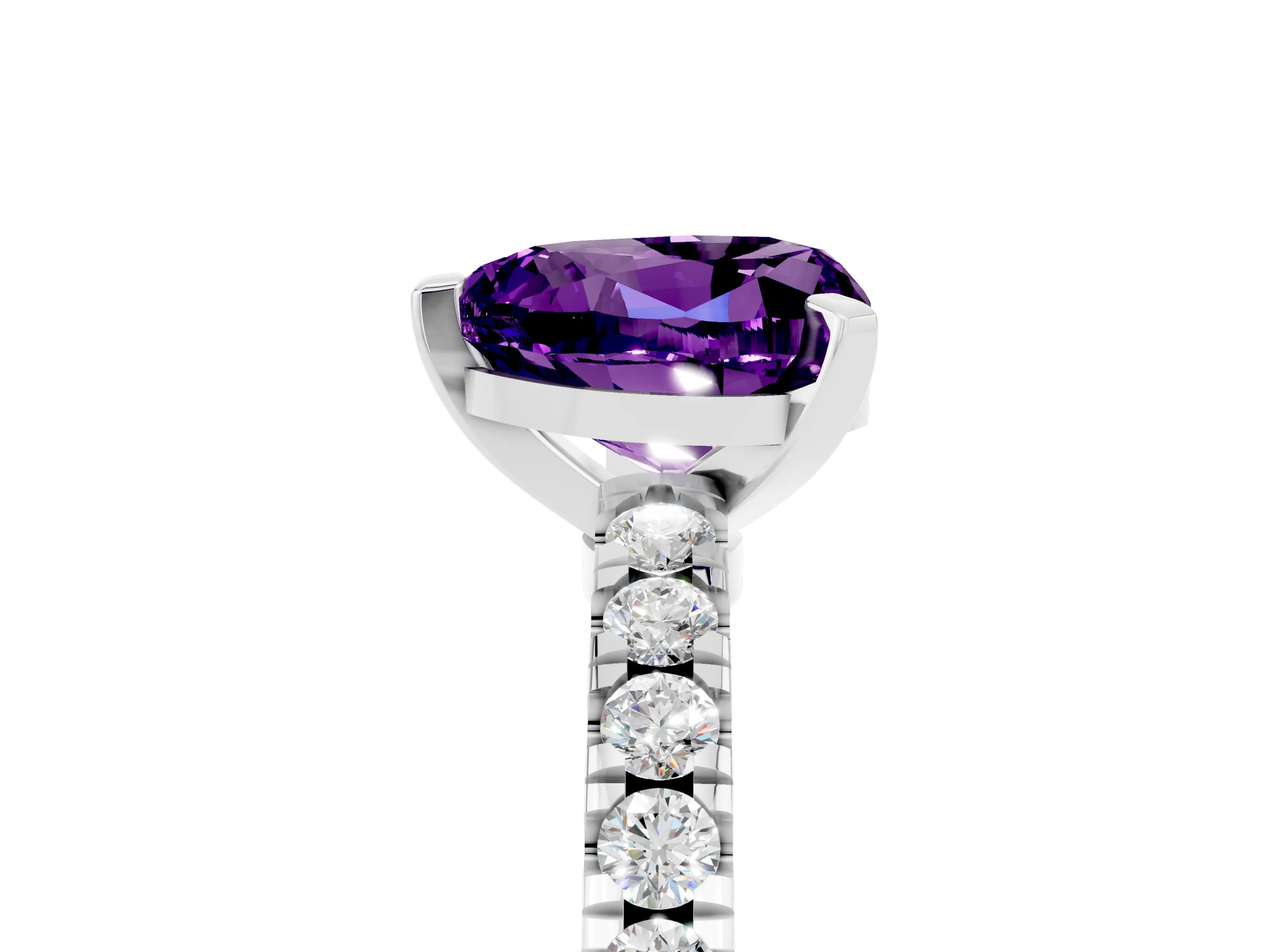 White gold Heart Cut Solitaire Diamond with Pavé Band and Four-Prong Setting_5