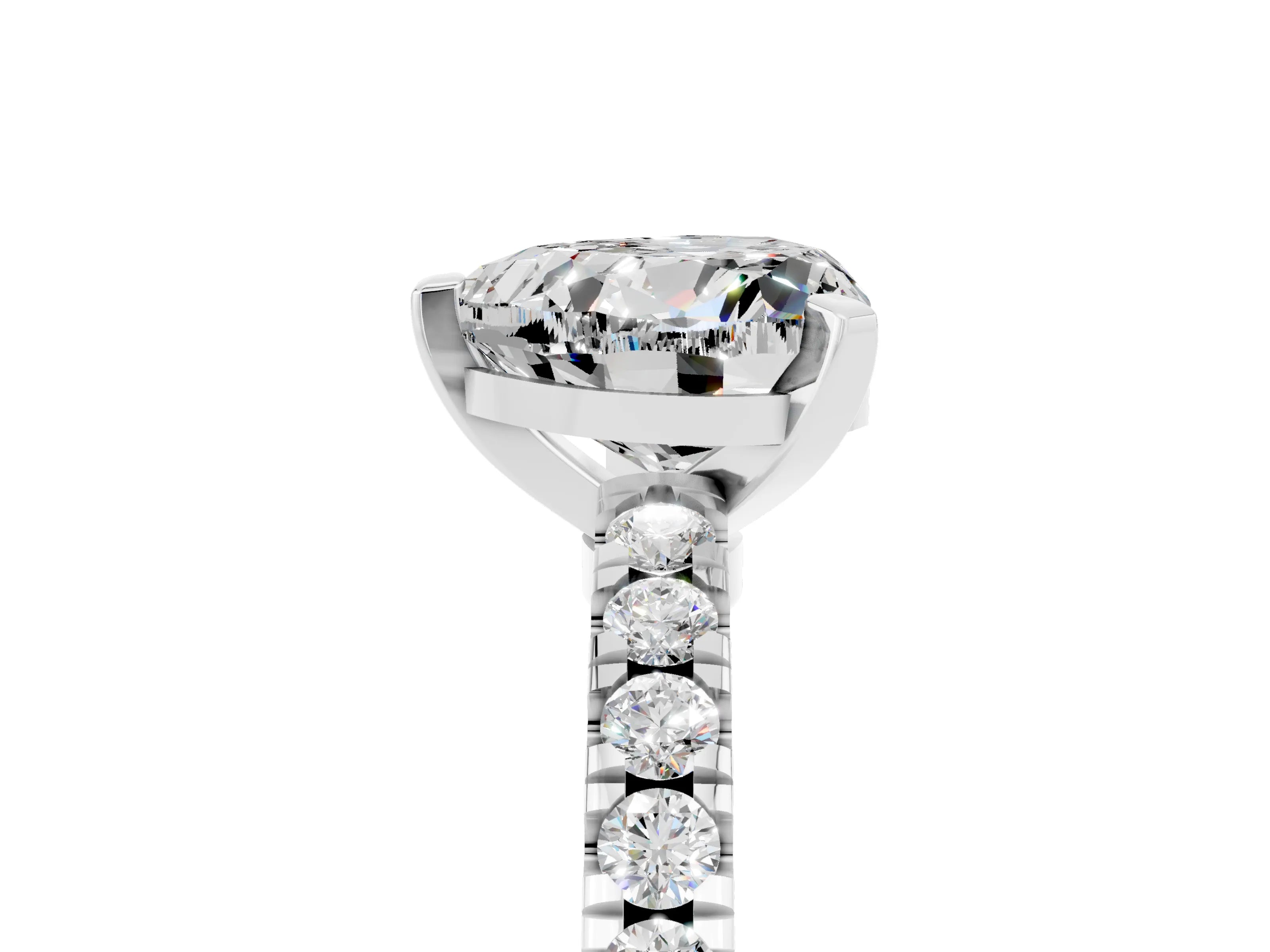 White gold Heart Cut Solitaire Diamond with Pavé Band and Four-Prong Setting_5