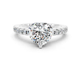 White gold Heart Cut Solitaire Diamond with Pavé Band and Four-Prong Setting