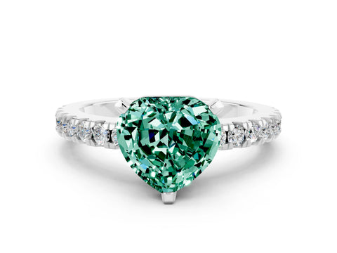 White gold Heart Cut Solitaire Diamond with Pavé Band and Four-Prong Setting
