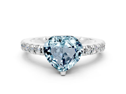 White gold Heart Cut Solitaire Diamond with Pavé Band and Four-Prong Setting