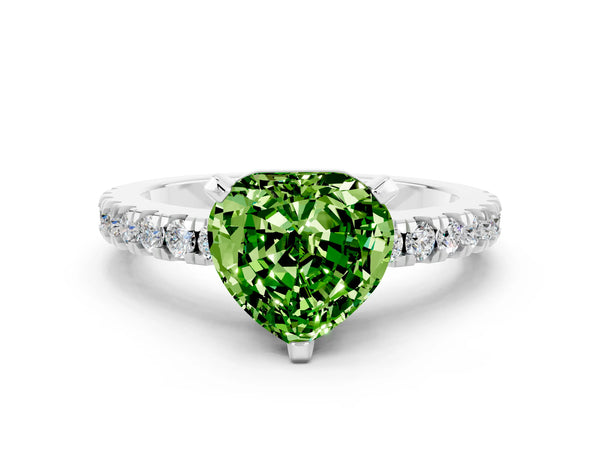 Platinum Heart Cut Solitaire Peridot with Pavé Band and Four-Prong Setting