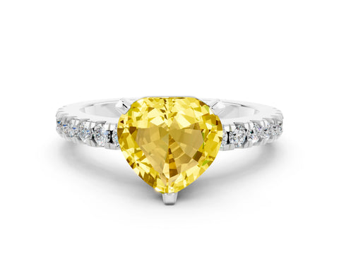 White gold Heart Cut Solitaire Diamond with Pavé Band and Four-Prong Setting