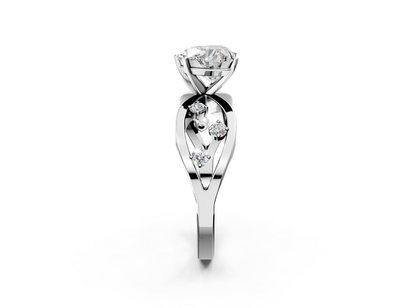 Platinum Heart Cut Solitaire Diamond with Side Stones on Criss-Cross Band and Four-Prong Setting
