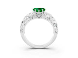 White gold Heart Cut Solitaire Emerald Leaf-Inspired Vine Band Ring with Prong Setting_3