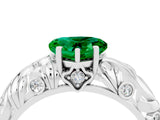 White gold Heart Cut Solitaire Emerald Leaf-Inspired Vine Band Ring with Prong Setting_4