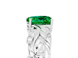 White gold Heart Cut Solitaire Emerald Leaf-Inspired Vine Band Ring with Prong Setting_5