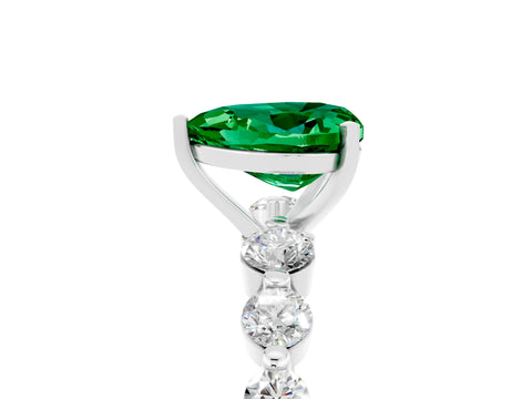White gold Heart Cut Solitaire Emerald Ring with Pave Band and Four-Prong Setting_5