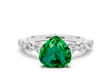 White gold Heart Cut Solitaire Emerald Ring with Pave Band and Four-Prong Setting