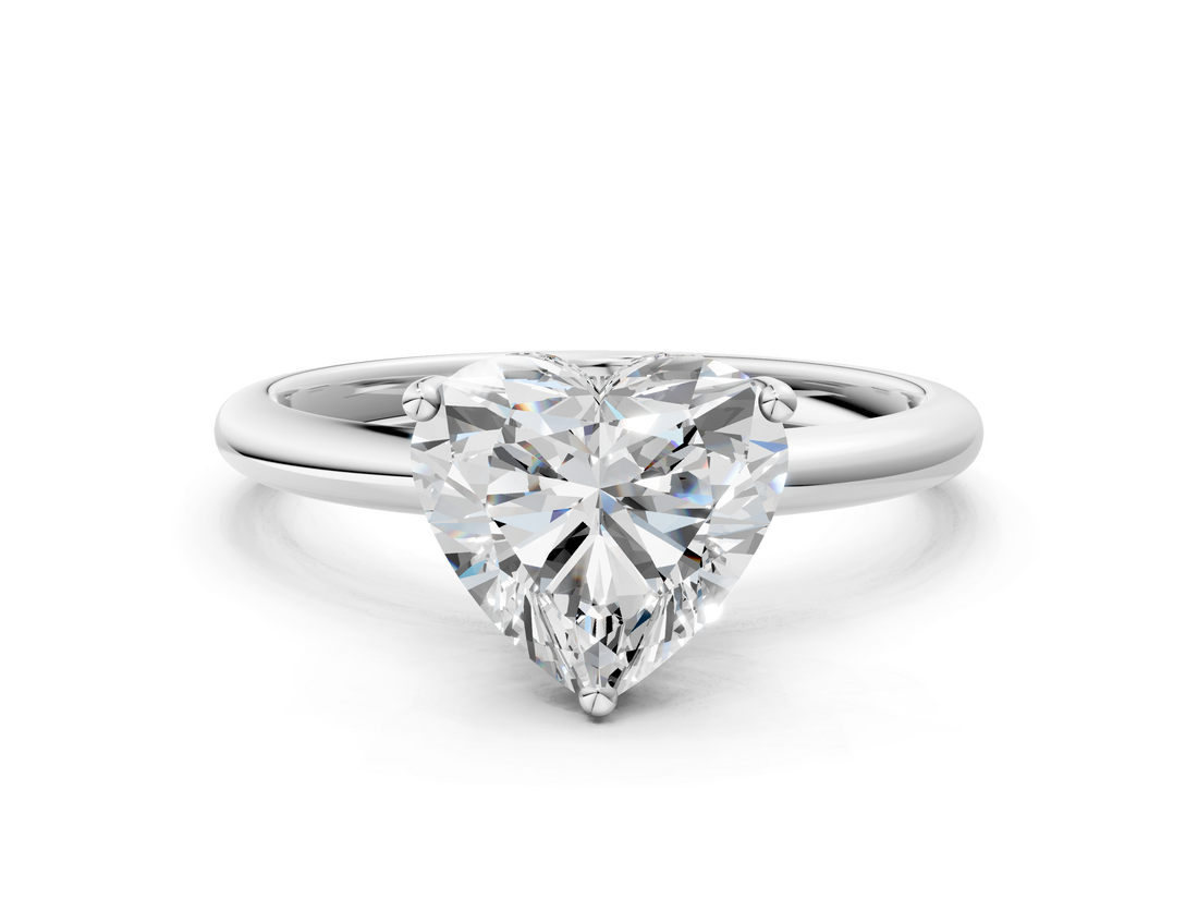 White gold Heart Cut Solitaire Engagement Ring with Four-Prong Setting and Classic Band_53