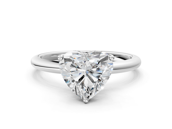 White gold Heart Cut Solitaire Engagement Ring with Four-Prong Setting and Classic Band