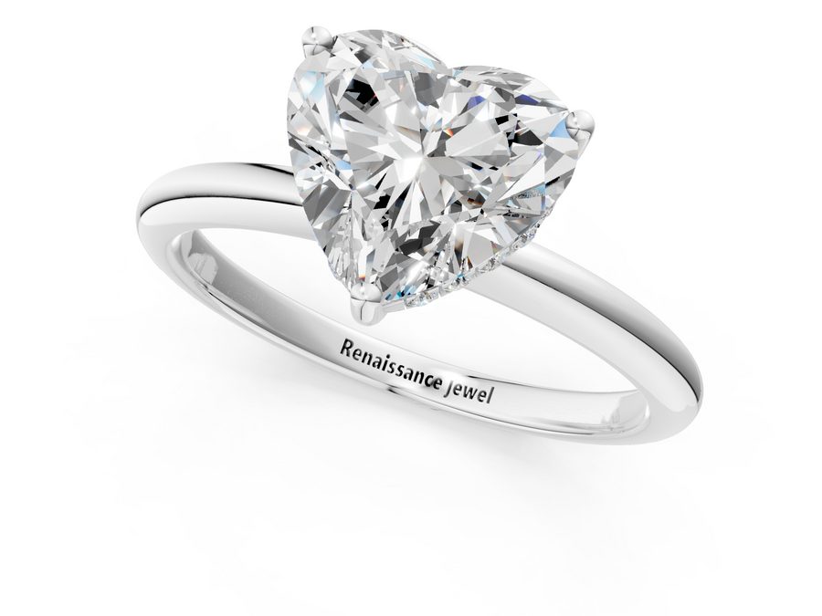 White gold Heart Cut Solitaire Engagement Ring with Four-Prong Setting and Classic Band