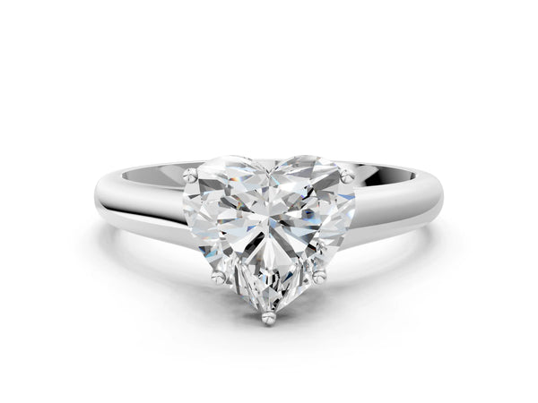 White gold Heart Cut Solitaire Engagement Ring with Tapered Band and Four-Prong Setting