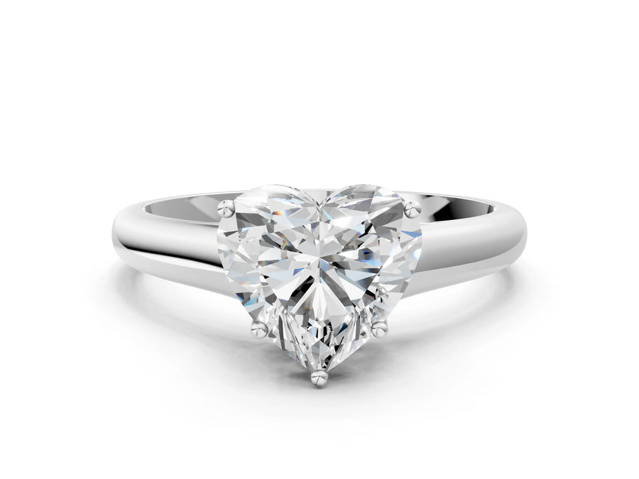 White gold Heart Cut Solitaire Engagement Ring with Tapered Band and Four-Prong Setting