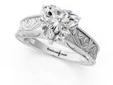 White gold Heart Cut Solitaire Engraved Band with Four-Prong Setting_63
