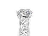 White gold Heart Cut Solitaire Engraved Band with Four-Prong Setting_67