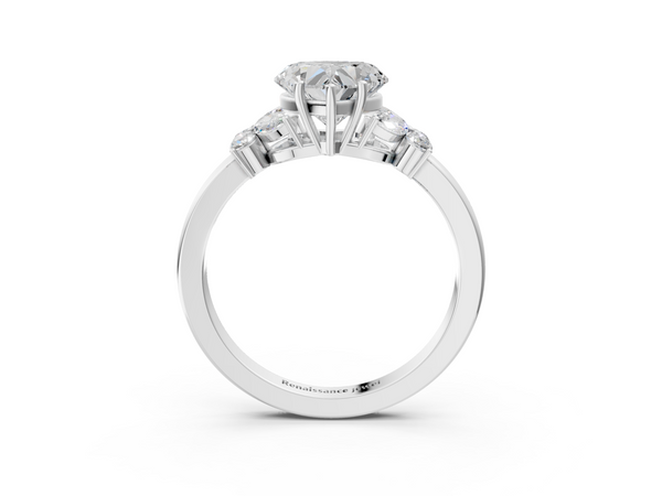 White gold Heart Cut Solitaire Floral Diamond Ring with Four-Prong Setting
